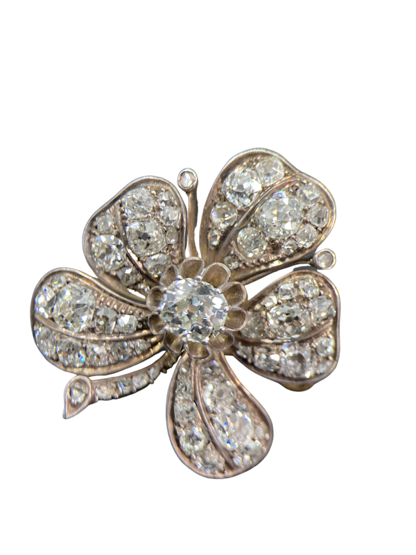 Diamond Set Flower Brooch - image 1
