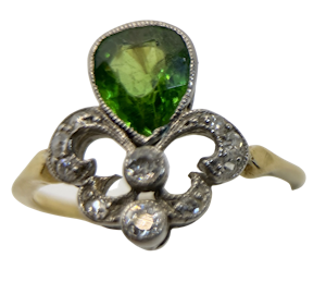 'Green Garnet' and Diamond Ring