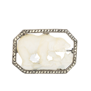 A Mother of Pearl Marcasite Polar Bear Brooch