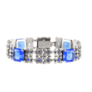 Silver & Blue Paste Floral Panel Bracelet | Art Deco Vintage c.1930s