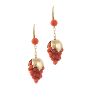 Coral ‘Bunch of Grapes’ Earrings in Silver Gilt | Italian c.1850s