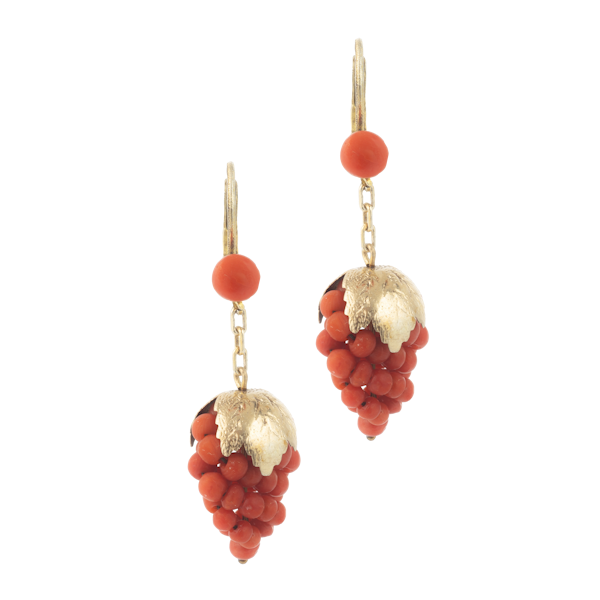 A pair of Silver Gilt Coral Grape Earrings - image 1