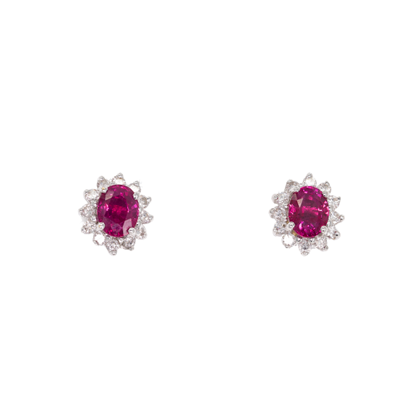 Ruby and Diamond Cluster Earrings Offered by The Gilded Lily Ltd., - image 1