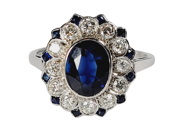 Art deco sapphire and diamond target engagement ring sku 5027   DBGEMS - image 1