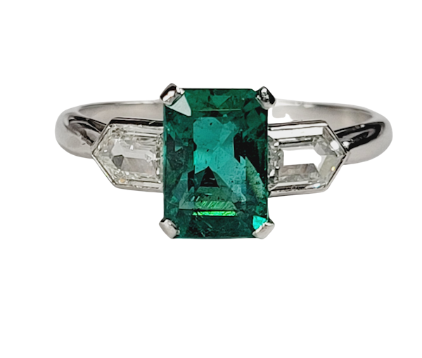 Art deco emerald and diamond shoulder engagement ring sku 5148  DBGEMS - image 1