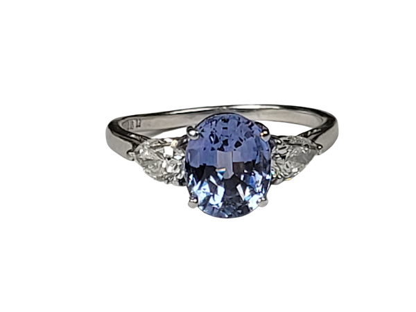 Cornflour blue sapphire and pear diamond engagement ring sku 50  DBGEMS - image 1
