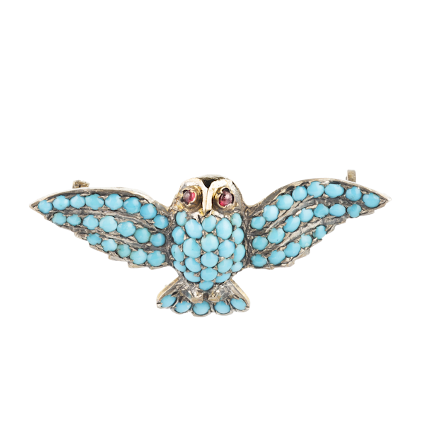 A Silver Turquoise Garnet Owl Brooch **SOLD** - image 1