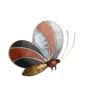 Victorian Agate Butterfly Brooch| Sterling Silver | Scottish c.1880s