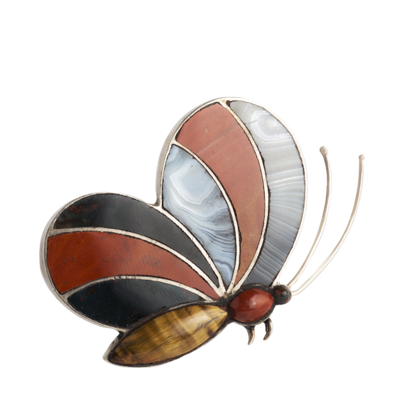 An Agate Silver Butterfly Brooch - image 1