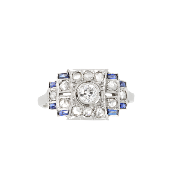 French Art Deco Sapphire Diamond Ring - image 1