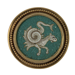 Gold mounted micro mosaic brooch
