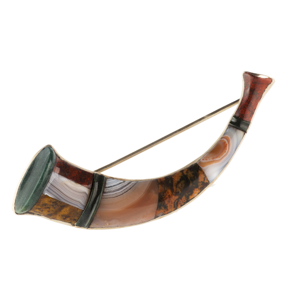 An Agate Silver Horn Brooch - image 1