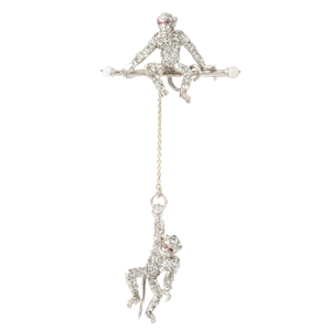 Art Deco Silver & Paste Monkey Brooch | Knoll & Pregizer | German c.1930s