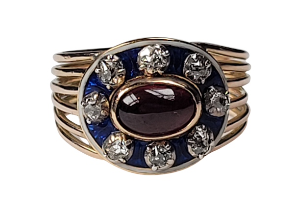 Georgian garnet, diamond and enamel dress ring sku 5046  DBGEMS - image 1