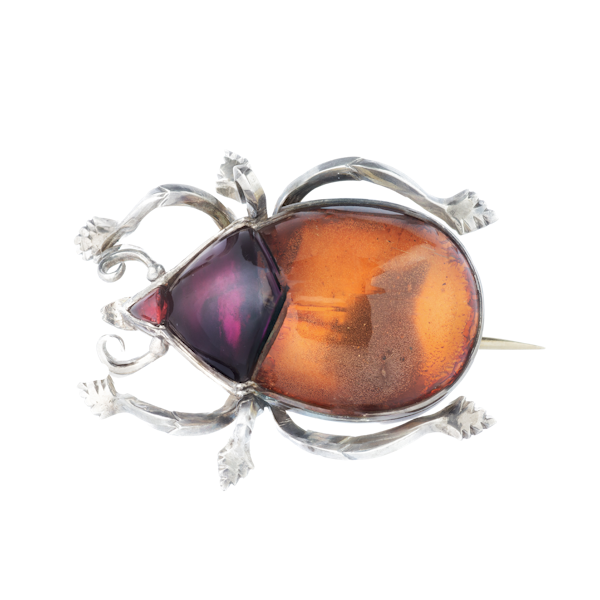 A Silver Rock Crystal Garnet Beetle Brooch - image 1