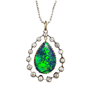 Black Opal Diamond Pendant in 18ct Gold & Silver date circa 1900, SHAPIRO & Co since1979