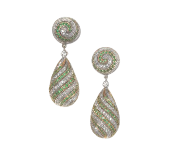 Modern Emerald Diamond And Gold Drop Earrings - image 1