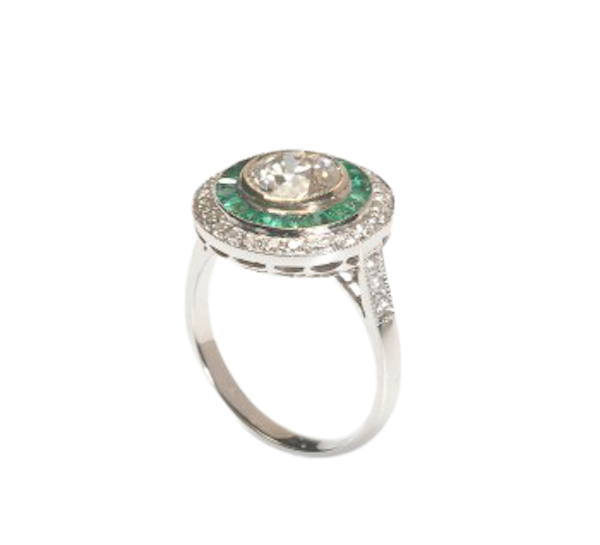 Diamond Emerald And Platinum Target Ring, 1.29ct - image 1
