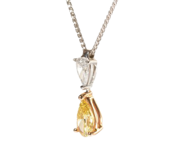 Yellow Diamond Pendant 0.88ct Fancy Vivid VS1 In 18ct White And Yellow Gold With 0.35ct D VVS2 Diamond GIA Certificate - image 1