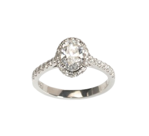 Oval Diamond Micro Pavé Halo Platinum Ring, 1.00ct D VS2