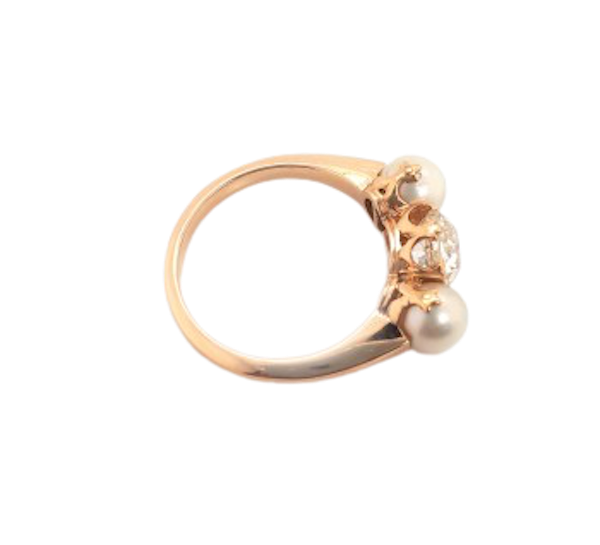 Antique Pearl, Diamond And Gold Three Stone Ring - image 1