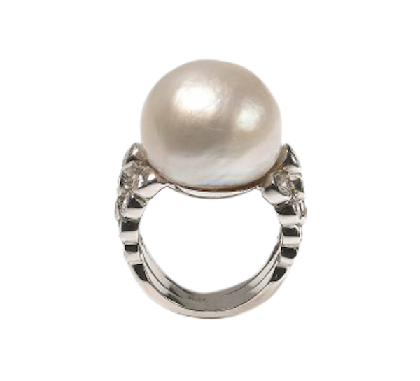 Baroque Mabé Pearl, Diamond And White Gold Ring, Circa 1990 - image 1