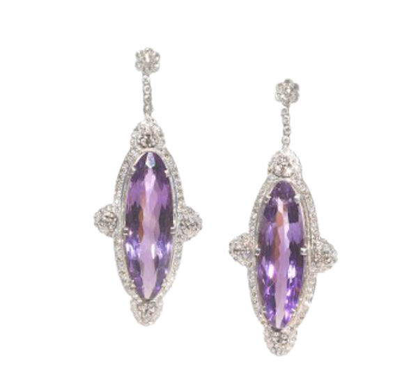 Amethyst Diamond And Silver Drop Earrings, 40.00ct - image 1