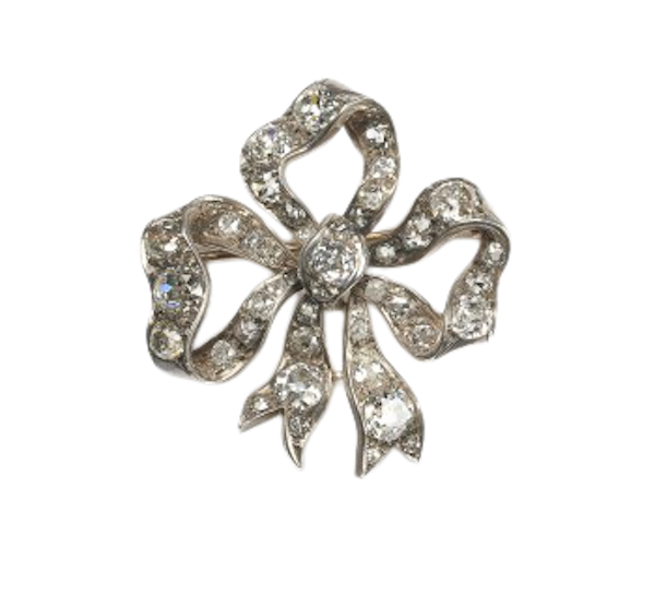 Antique Diamond Silver and Gold Bow Brooch, 9.00ct, Circa 1890 - image 1
