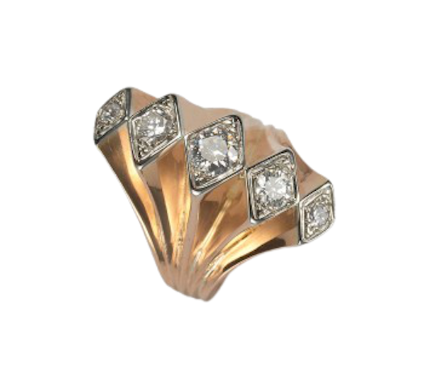 Vintage Diamond Five Row Fan Ring Gold, Circa 1940 - image 1