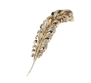 Vintage Diamond and Gold Feather Brooch, 3.50ct, Circa 1950