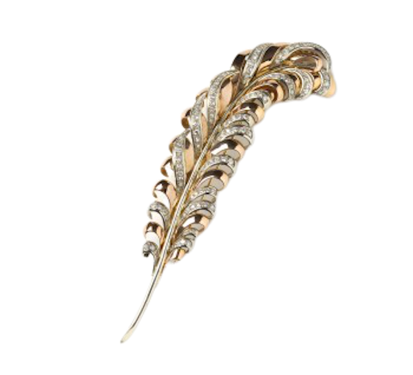 Vintage Gold And Diamond Feather Brooch, 3.50ct - image 1