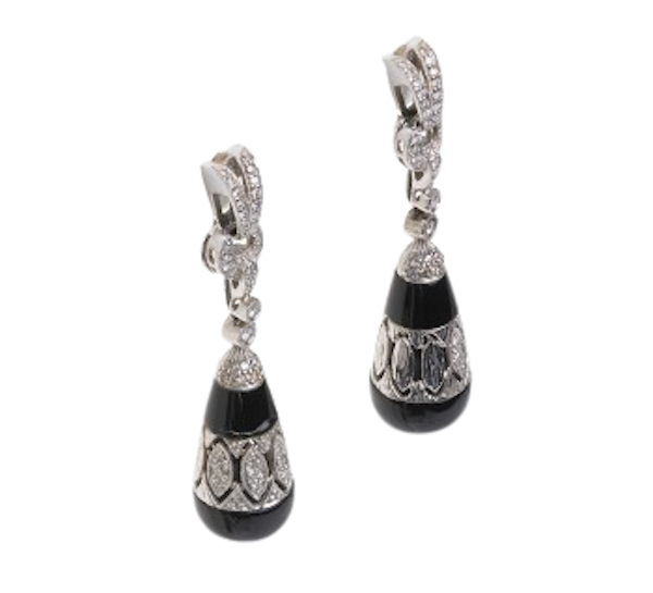 Black Onyx And Diamond Drop Earrings - image 1