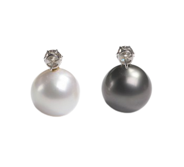 Black And White South Sea Pearl And Diamond Stud Earrings, 2.20ct - image 1
