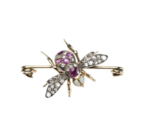 Antique Diamond, Ruby And Opal Bee Brooch, Circa 1880 - image 1