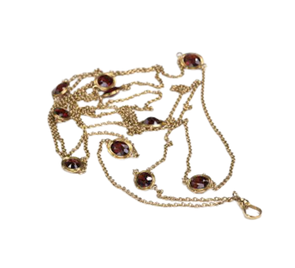 Edwardian Garnet And Gold Long Chain - image 1