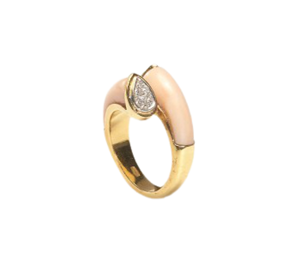 Contemporary Coral And Diamond Crossover Ring - image 1