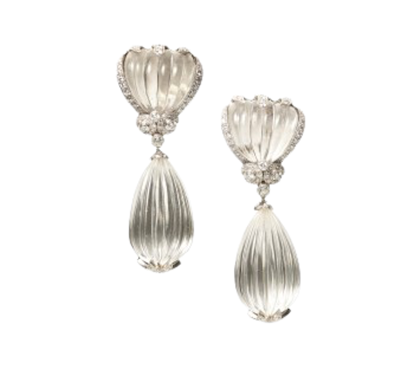 Fluted Rock Crystal And Diamond Drop Earrings, 4.50ct - image 1