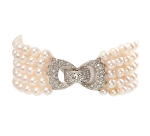 Five Row Cultured Pearl And Diamond Bracelet - image 1