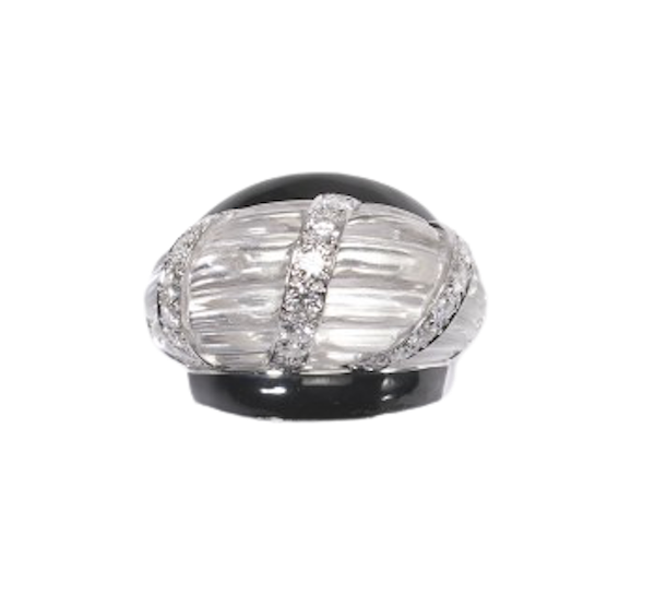 David Webb Rock Crystal, Diamond And Enamel Ring - image 1