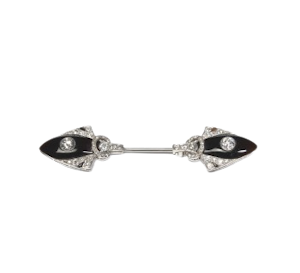 Edwardian Onyx And Diamond Jabot Pin