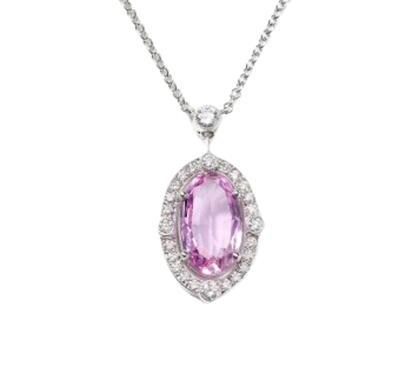 Pink Topaz, Diamond And Platinum Pendant, 2.23ct - image 1