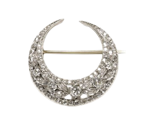Antique Diamond Silver And Gold Crescent Brooch, Circa 1900