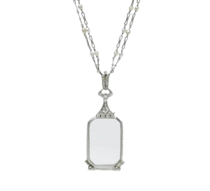 Art Deco Diamond And Pearl Lorgnette And Chain, Circa 1930