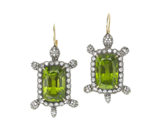 Peridot And Diamond Turtle Earrings