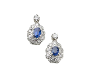 Vintage Sapphire And Diamond Cluster Drop Earrings, Circa 1960