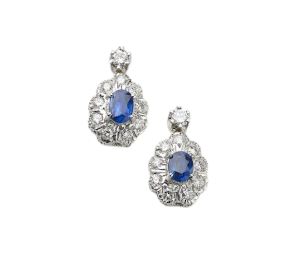 Vintage Sapphire And Diamond Cluster Drop Earrings, Circa 1960 - image 1