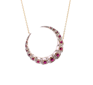 Ruby And Diamond Crescent Pendant, Silver Upon Gold, Circa 1880