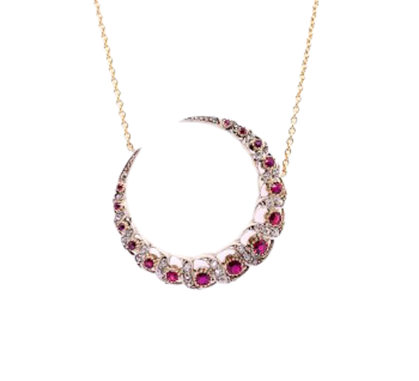 Ruby And Diamond Crescent Pendant, Silver Upon Gold, Circa 1880 - image 1
