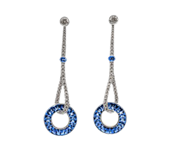 Sapphire And Diamond Platinum Drop Earrings - image 1