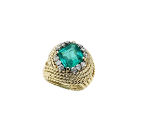 French Emerald And Diamond Bombe Cocktail Ring, Circa 1965